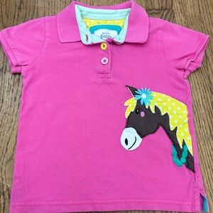 Mini Boden horse polo shirt pink girls pony horse appliqué